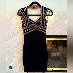 Guess Navy and Orange Striped Mini Dress y2k bandage
